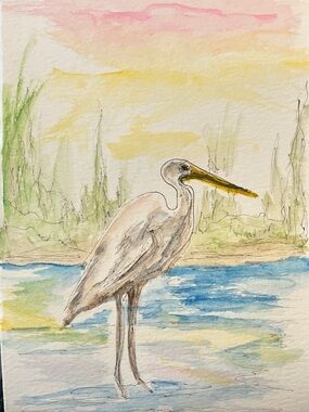 Watercolor painting on paper bird landscape wall art